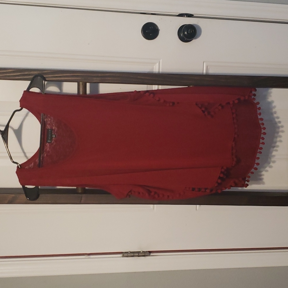 Bobeau Red Pom Pom Detail Tank Top